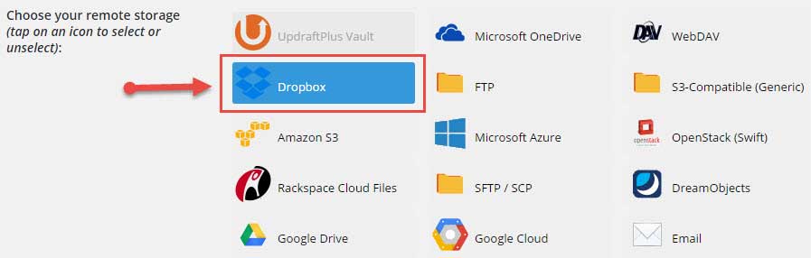 Choose dropbox to upload backups