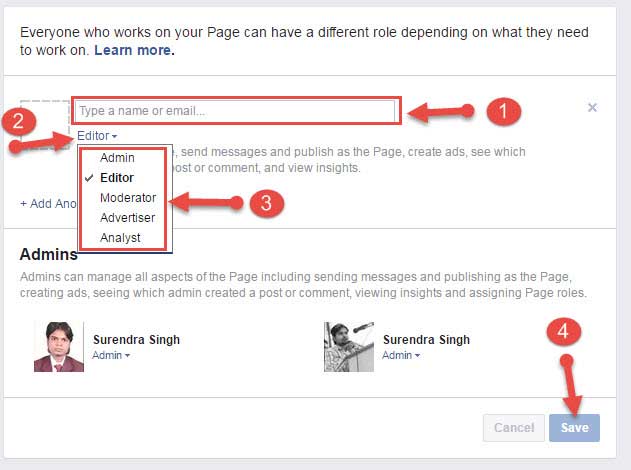 Facebook page roles add kare