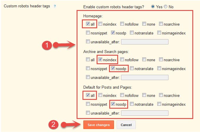 Custom robots header tags settings in blogger