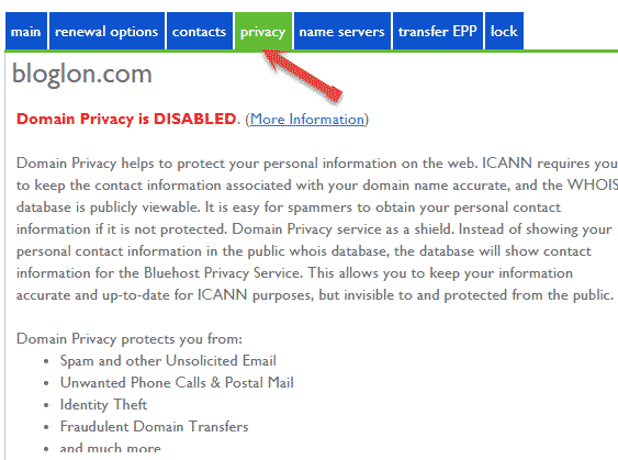  Disable Domain privacy