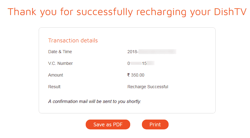 Dish tv Recharge Successful